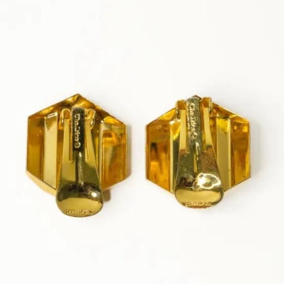 Christian Dior Hexagon Gold Clip-on Earrings Art Deco Style - Picture 4 of 4